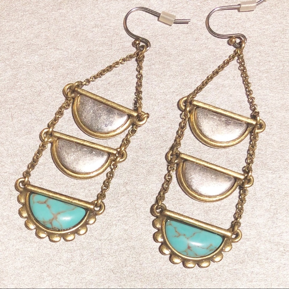 NWOT Lucky Brand Gold Silver Turquoise Earrings - Picture 1 of 2